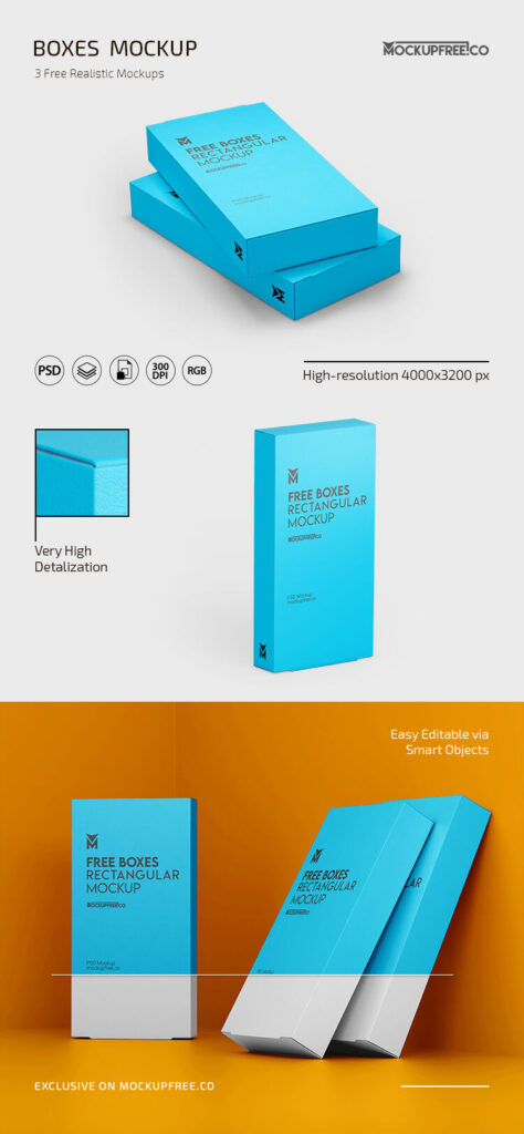 3 Mockups of Flat Boxes in Different Views