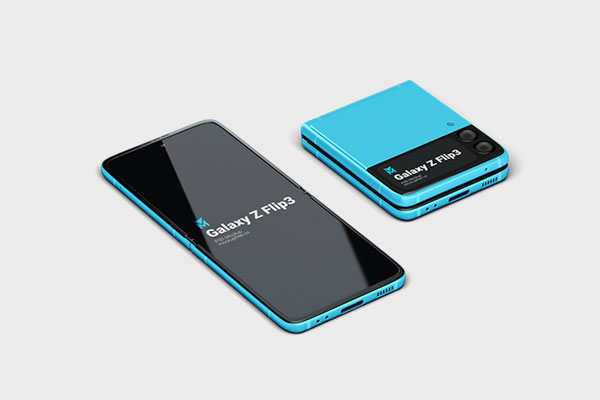 3 Mockups of Galaxy Z Flip 3 Cellphone in Different Positions