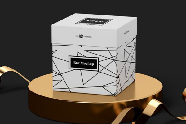3 Mockups of Gift Boxes in Different Views Featuring Golden Platform