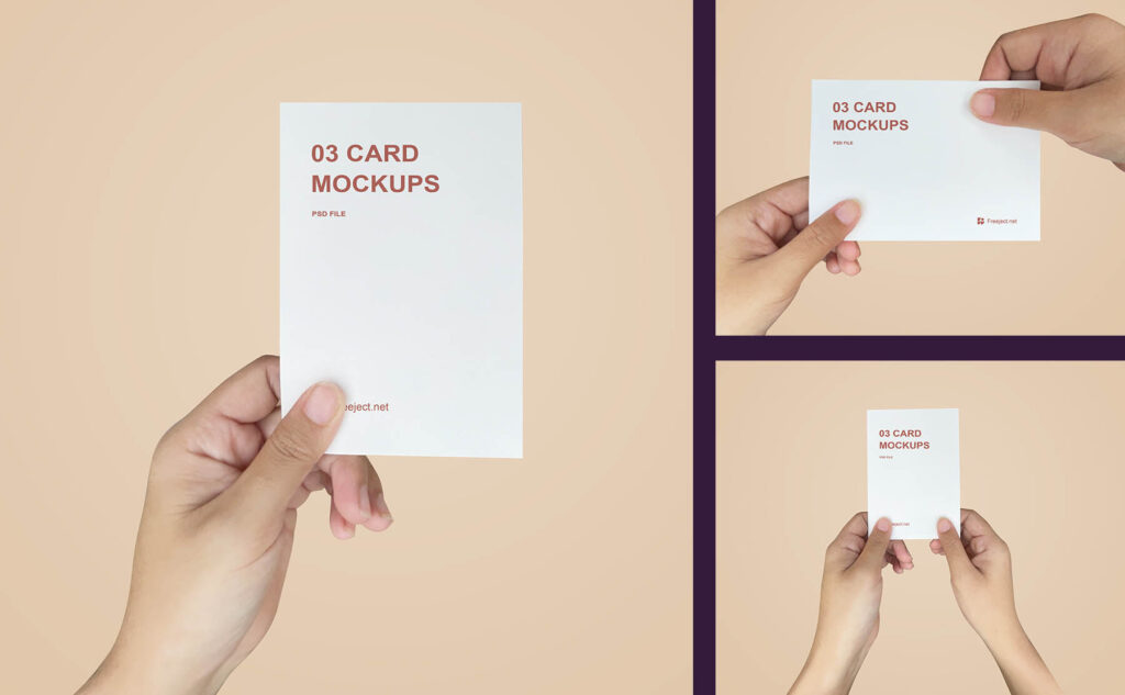 3 Mockups of Hands Holding Business Cards in Different Ways