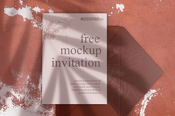 3 Mockups of Invitation Cards and Envelopes with Leaf Shadows