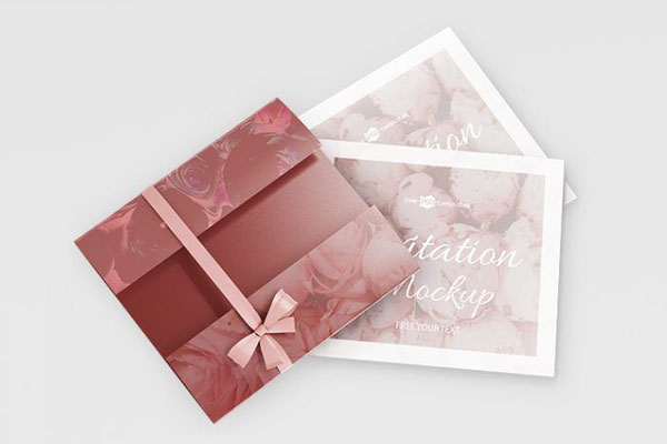 3 Mockups of Invitation Cards with Ribbon in Different Views