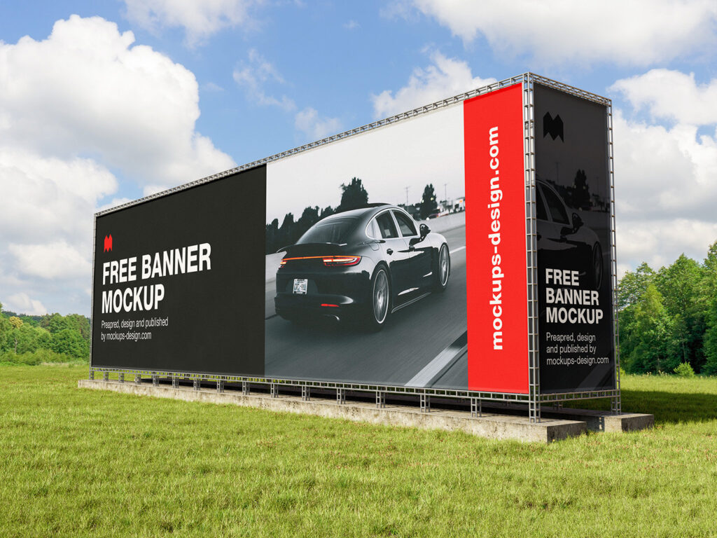 3 Mockups of Large Banner in Perspective Views