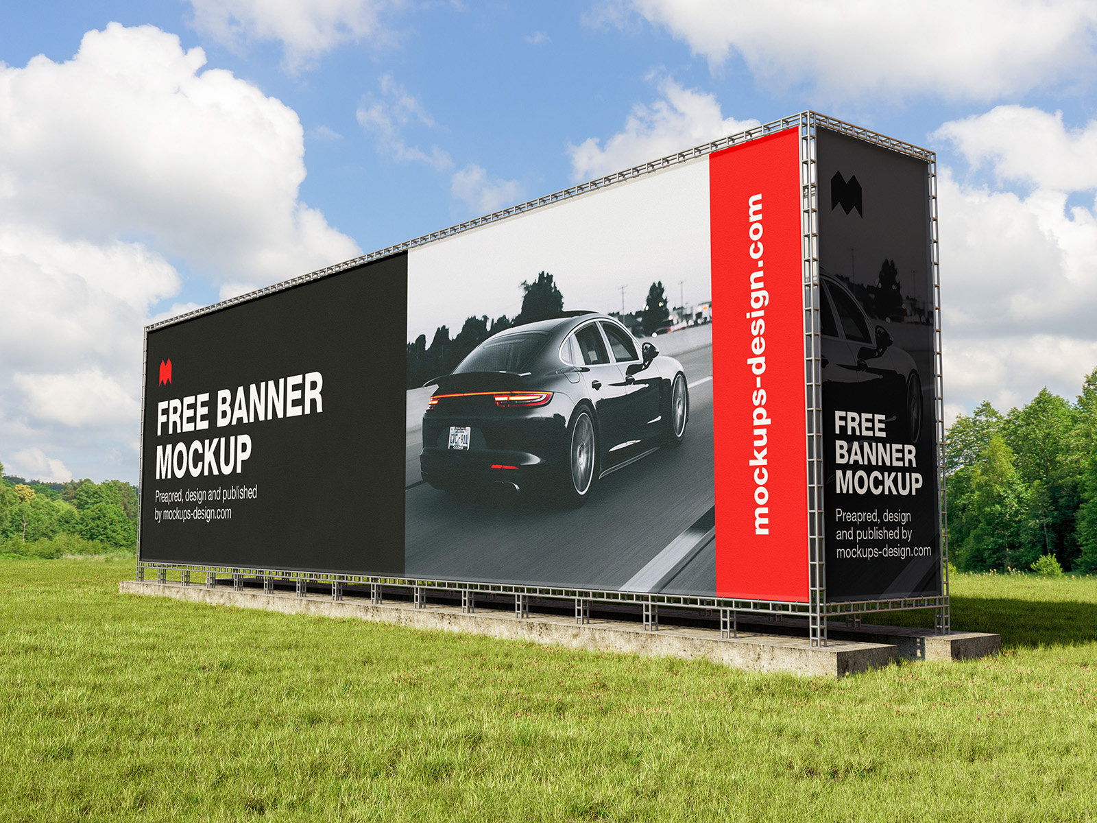 3 Mockups of Large Banner in Perspective Views FREE PSD