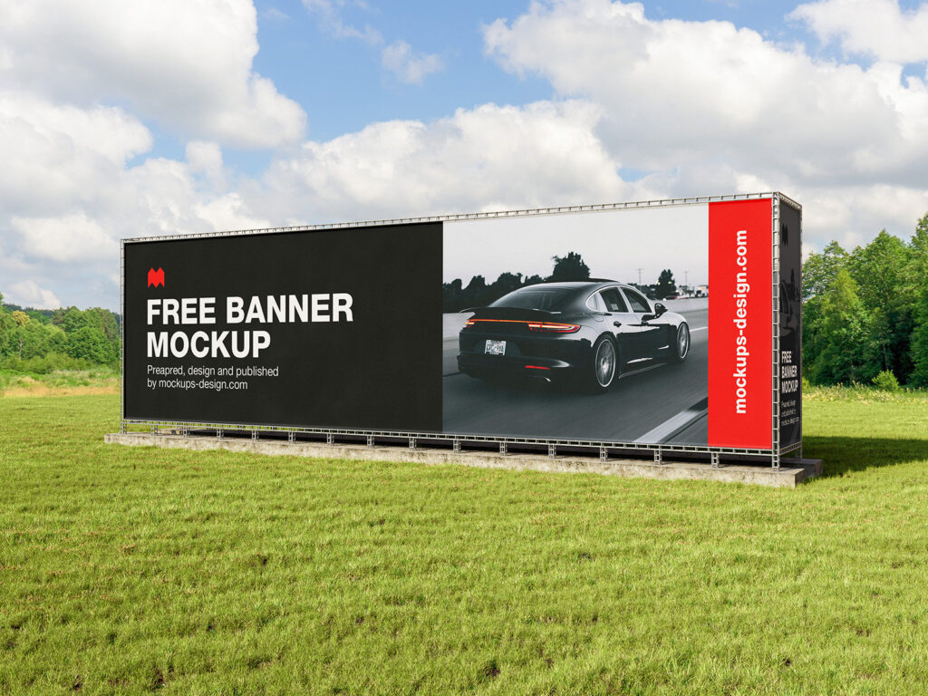 3 Mockups of Large Banner in Perspective Views