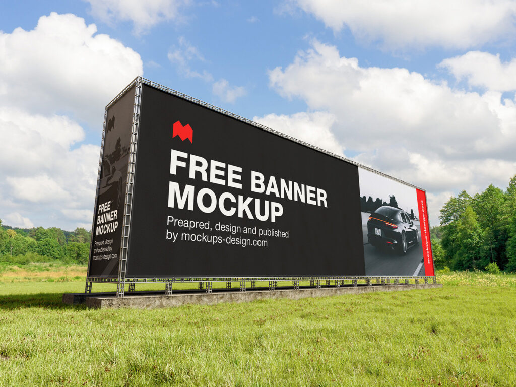 3 Mockups of Large Banner in Perspective Views