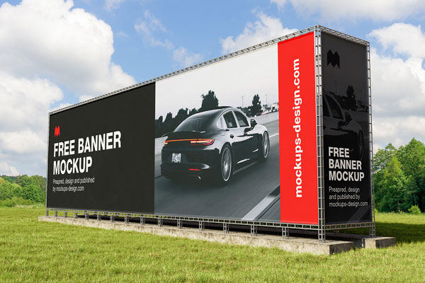 3 Mockups of Large Banner in Perspective Views