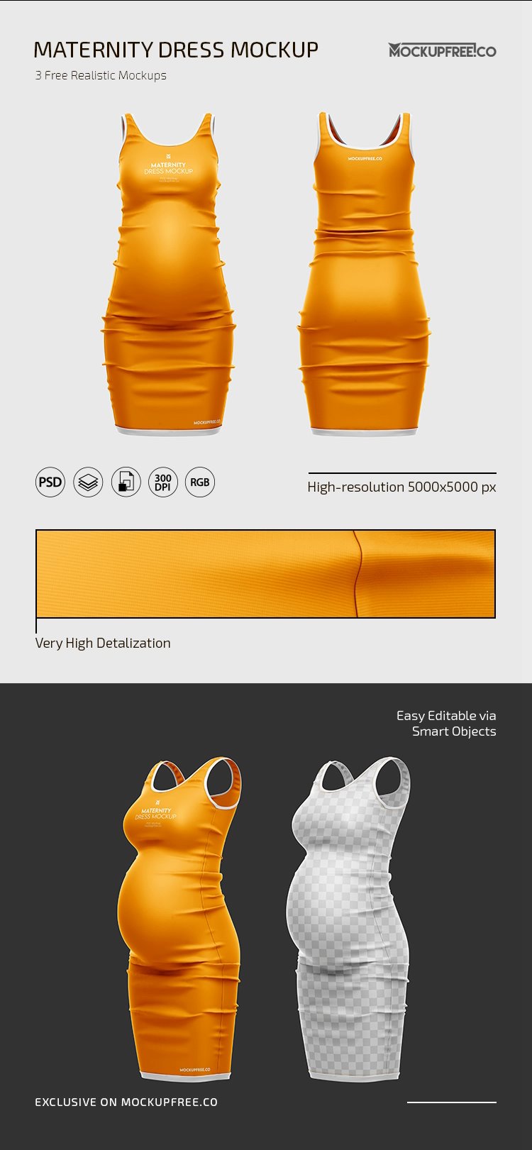 3 Mockups of Maternity Dress with Sleek Shape FREE PSD
