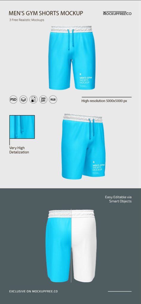3 Mockups of Men’s Gym Shorts