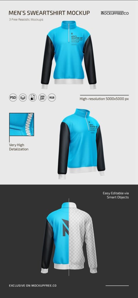 3 Mockups of Men’s Quarter Zip Sweatshirt