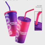 3 Mockups of Paper Soda Cup and Straws