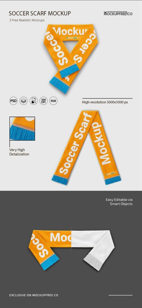 3 Mockups of Soccer Scarfs