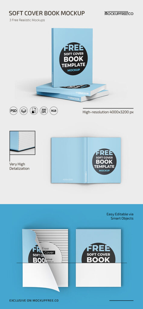 3 Mockups of Soft Cover Books