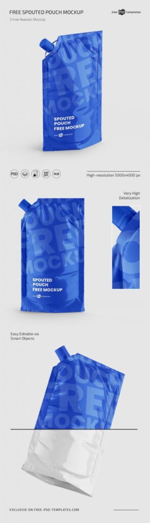 3 Mockups of Spouted Pouch Packaging mockup preview