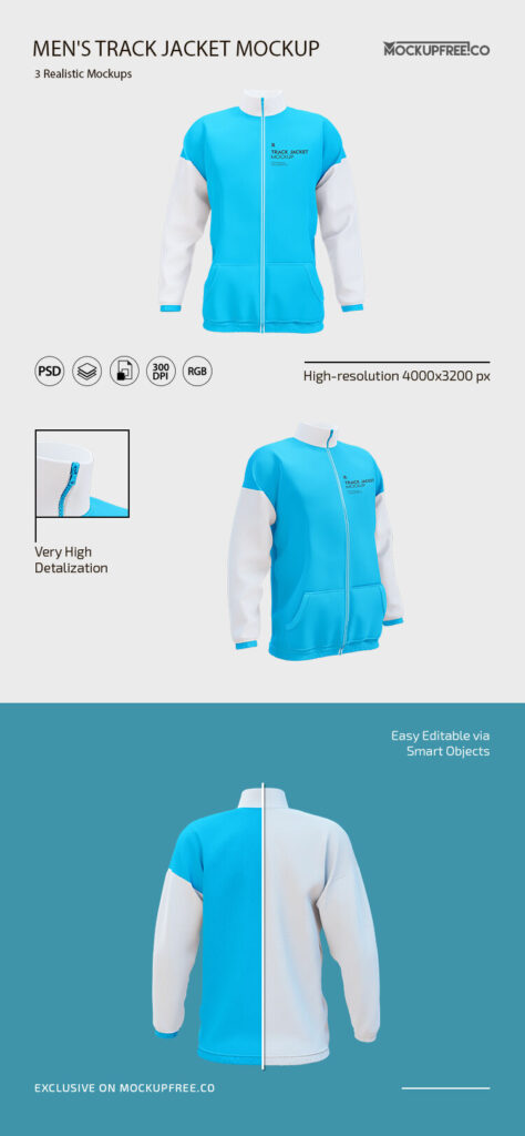 3 Mockups of Stylish Men’s Track Jacket from Different Angles