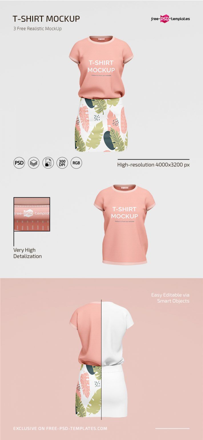 3 Mockups of T-shirt Along with Skirt FREE PSD