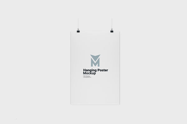 3 Mockups of Vertical Hanging Poster from Front View
