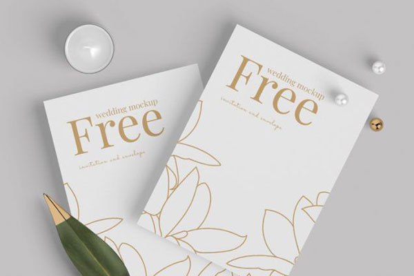 3 Mockups of Wedding Invitation Cards and Wax Seal Envelope