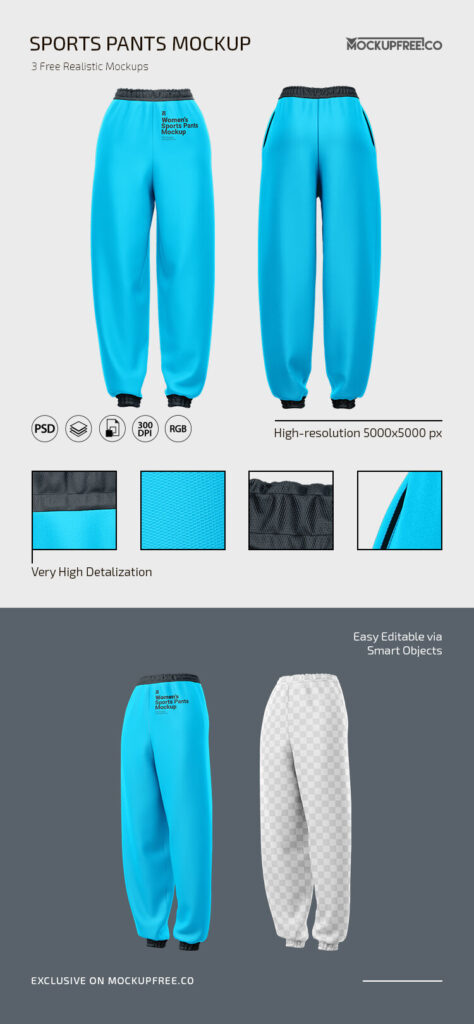 3 Mockups of Woman’s Sports Pants from Different Angles