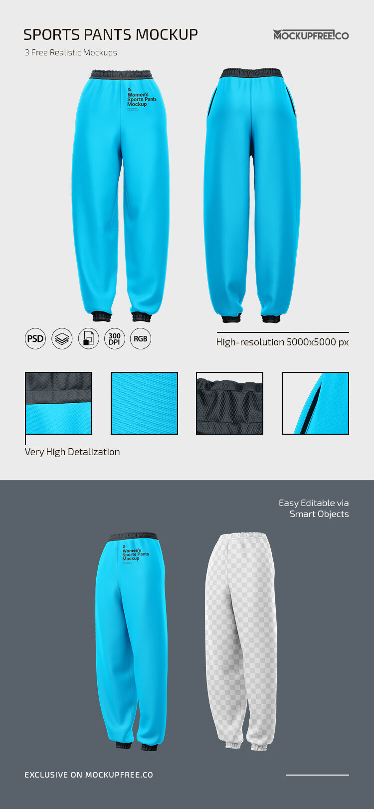 3 Mockups of Woman's Sports Pants from Different Angles FREE PSD