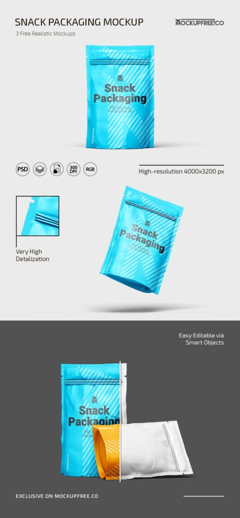 3 Mockups of Zipper Snack Packaging