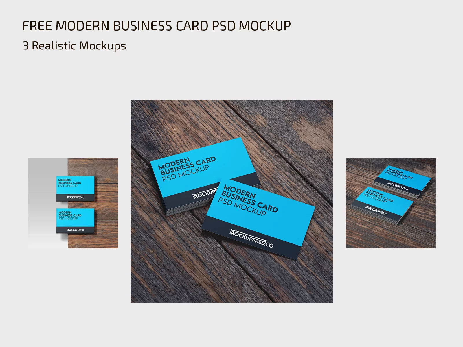 Free 3 Modern Business Card Mockups PSD Template