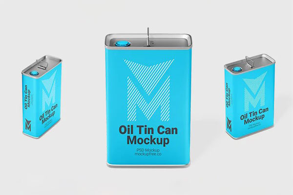 3 Oil Tin Can Mockups in Varied Sights