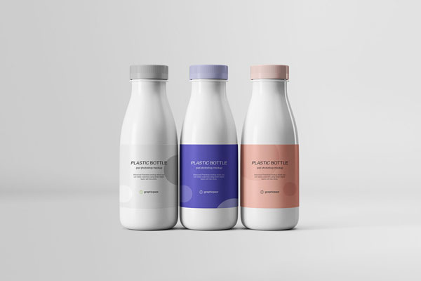 3 Plastic Milk Bottles Mockup With Labels