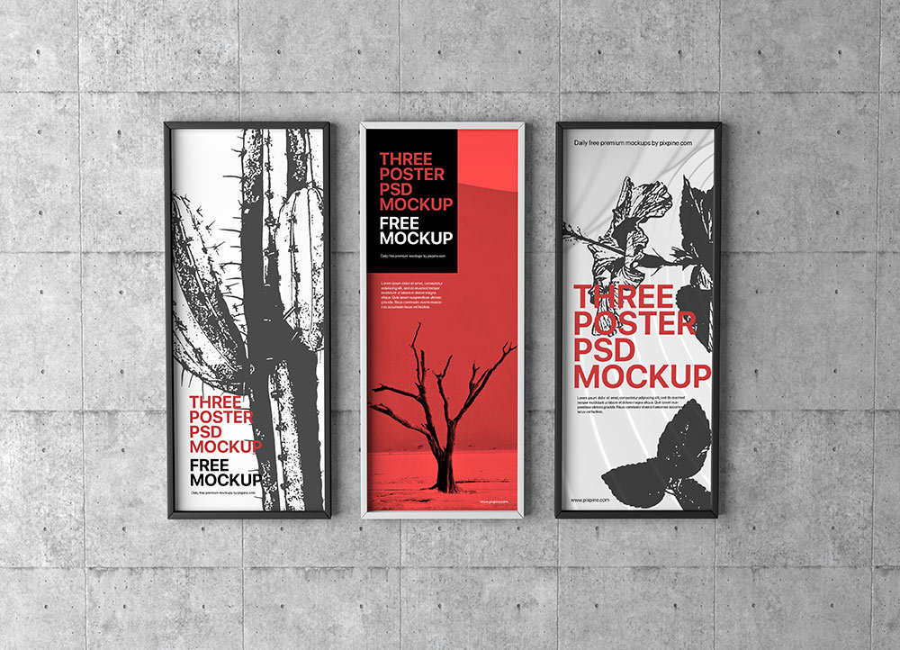 3 Posters Mockup in Front Sight mockup preview
