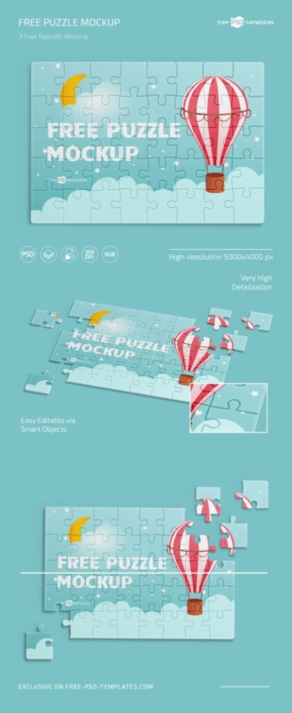 3 Puzzle Mockups Laid in Different Views