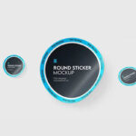 3 Round Sticker Mockups in Front and Perspective Sight