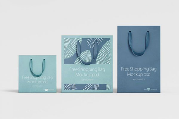 3 Shopping Bag Mockups Standing in Front and Half-Side Views