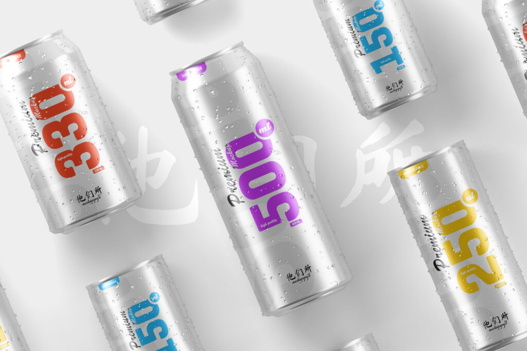3 Shot of Multisize Beer Can Mockup