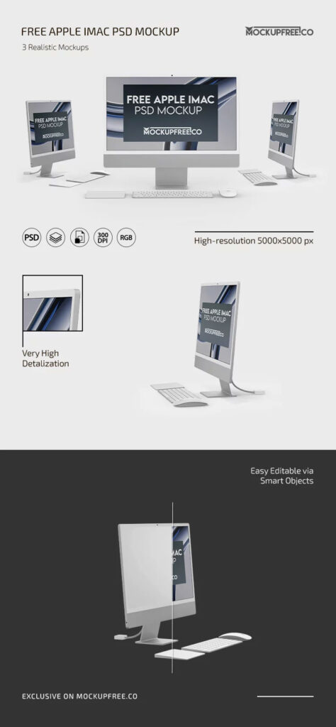 3 Shots of Apple iMac Mockup