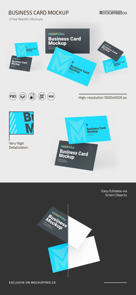 3 Shots of Business Card Mockup