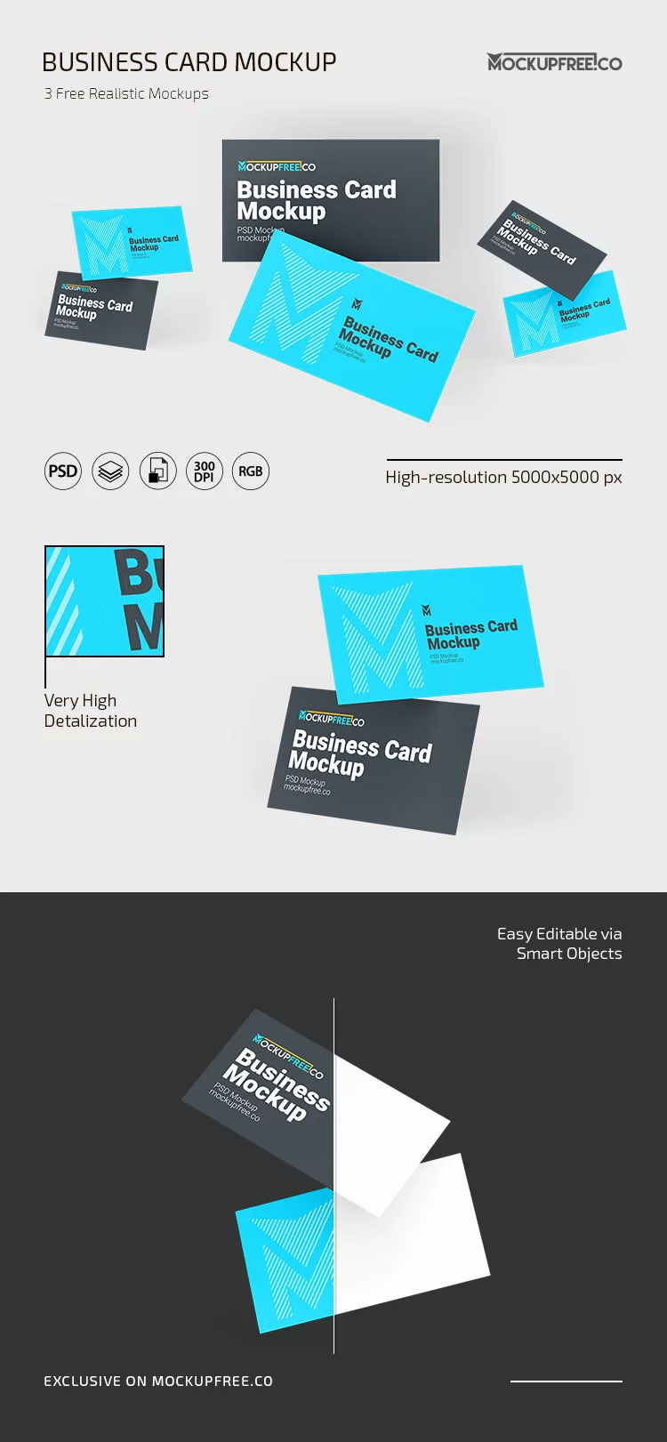 Free 3 Shots of Business Card Mockup PSD Template