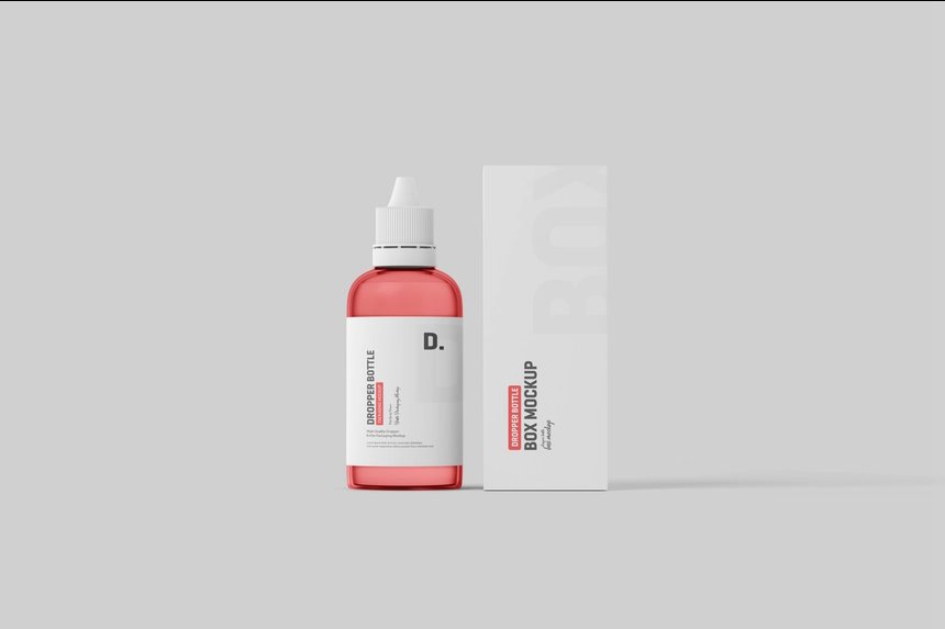 3 Shots of Dropper Bottle Mockup with Box mockup preview