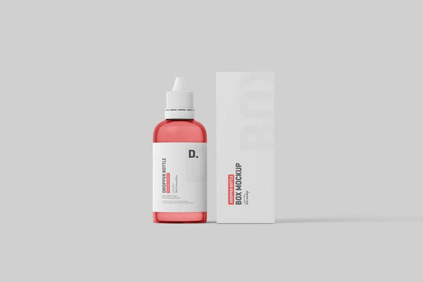 3 Shots of Dropper Bottle Mockup with Box