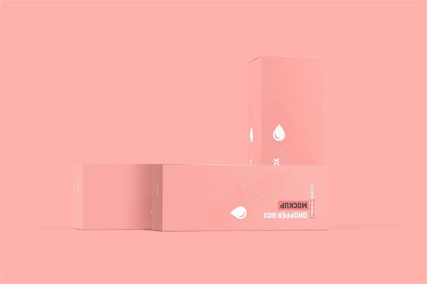 3 Shots of Dropper Bottle Mockup with Its Packaging