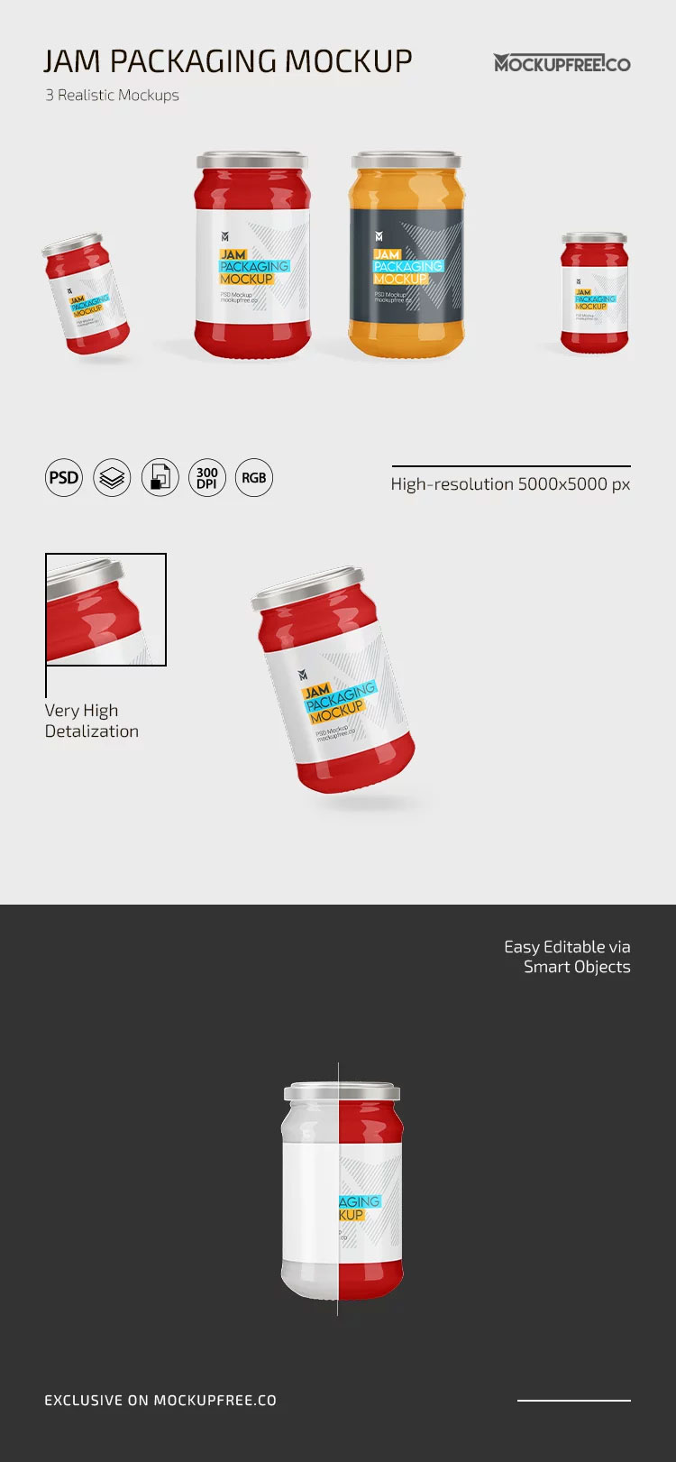 Free 3 Shots of Glass Jam Jar Mockup PSD Template