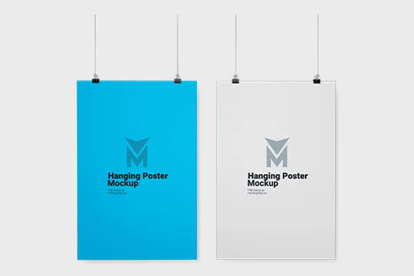 3 Shots of Hanging Poster Mockup