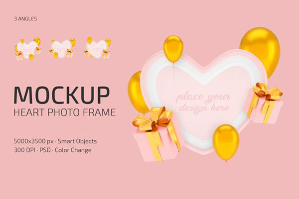 3 Shots of Heart Photo Frame Mockup