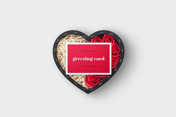 3 Shots of Heart Shaped Box with Greeting Card Mockup