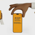 3 Shots of iPhone Mockup in 3D Hand