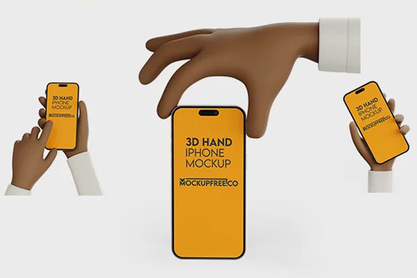 3 Shots of iPhone Mockup in 3D Hand