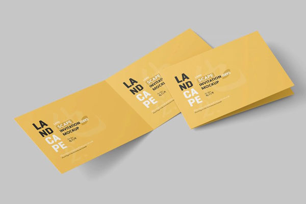 3 Shots of Landscape Bi Folded Card Mockup