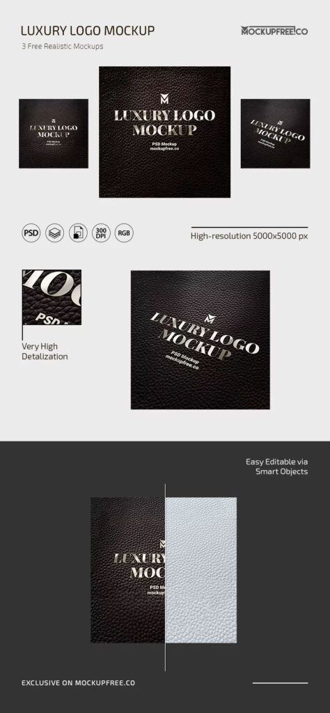 3 Shots of Logo Mockup on Leather mockup preview
