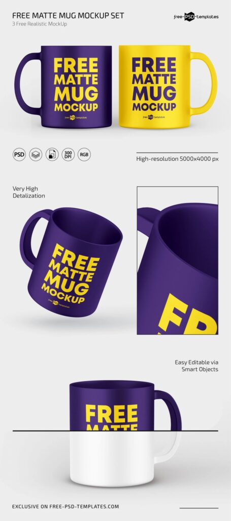 3 Shots of Matte Mug Mockup