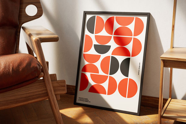 3 Shots of Poster Frame Mockup in Cozy Room