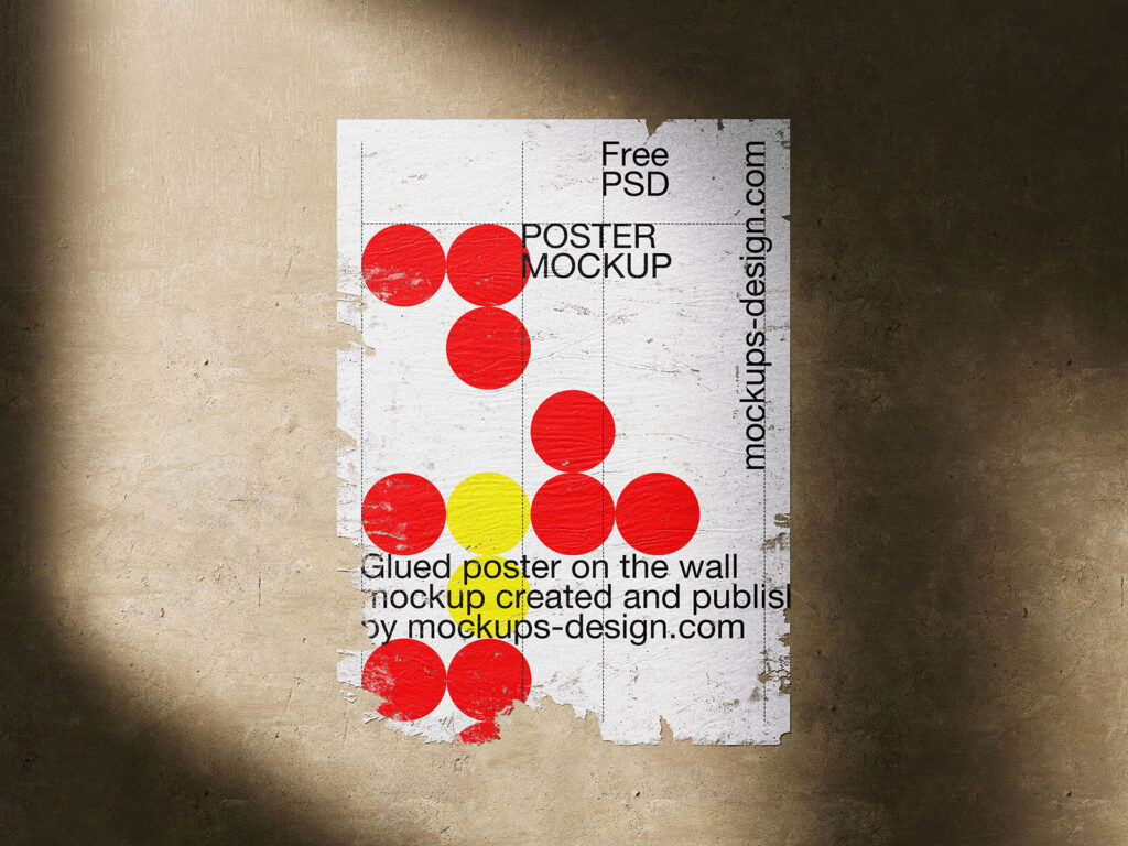 3 Shots of Poster Mockup Glued to Wall